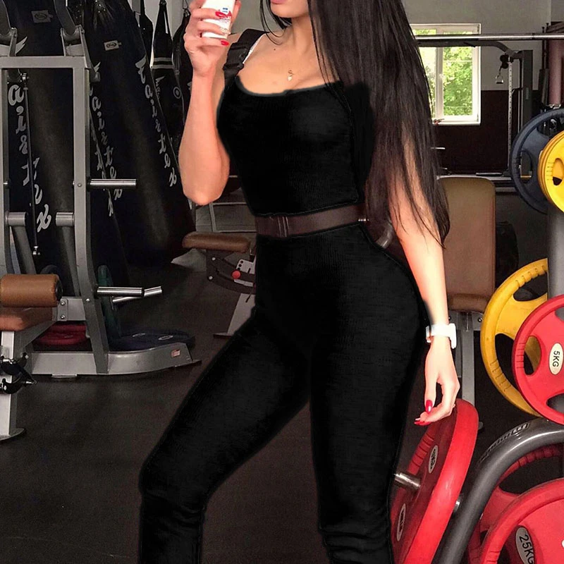 

Fashion Jumpsuits For Women One Piece Romper Sleeveless Overalls Solid Playsuit Sportwear Skinny Jumpsuit Jogging Femme