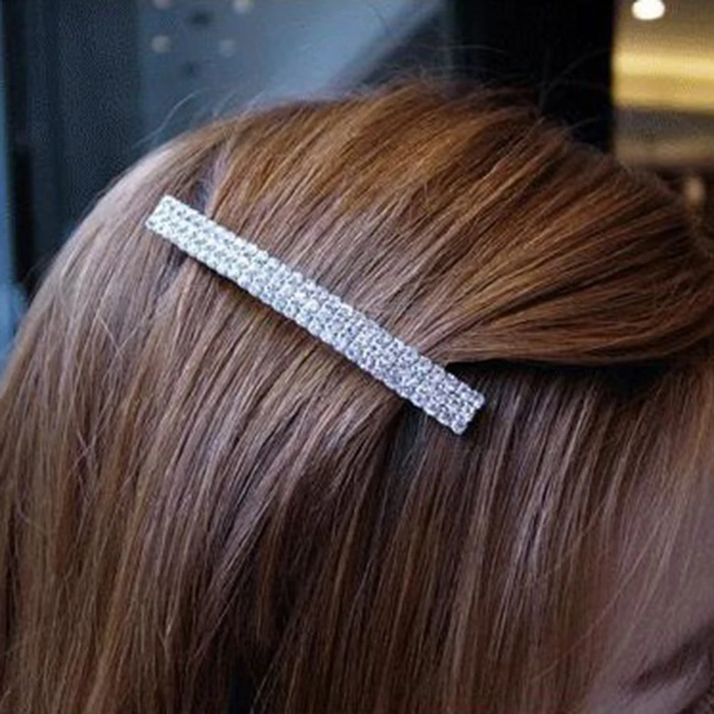 Pack of 2 Rectangle Automatic Shining Rhinestone Spring Hair Barrette Pin Clips Jewelry