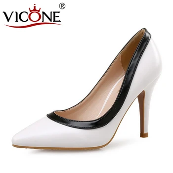 

VICONE Women Spring/Autumn PU Pointed Toe Casual Office Concise Thin Heels V483759