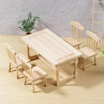 

1:12 Dollhouse Simulation Model Wooden Dining Table And Chairs Mini Scene Miniature Furniture Children Toys