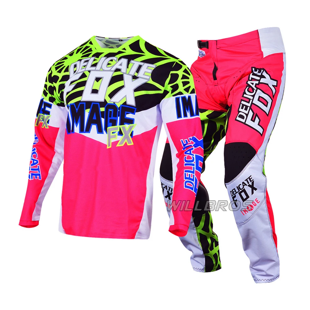 Motocross Racing Gear Set Delicate Fox Heritage Venin 180 Spiderwebs Jersey Pants Dirt bike Clothes Pink Suit Men Woman Lady Kit |
