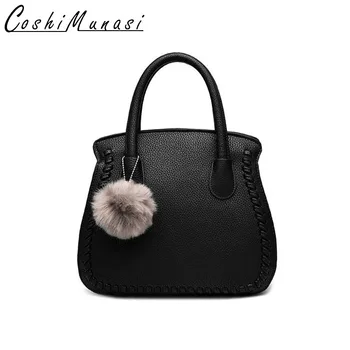 

Causal Totes Bags Women 2020 New Hot Sale Shoulder Bag Compact Style Wear Fur Ball Decoration Soft Natural Leather Mujer Bolsas