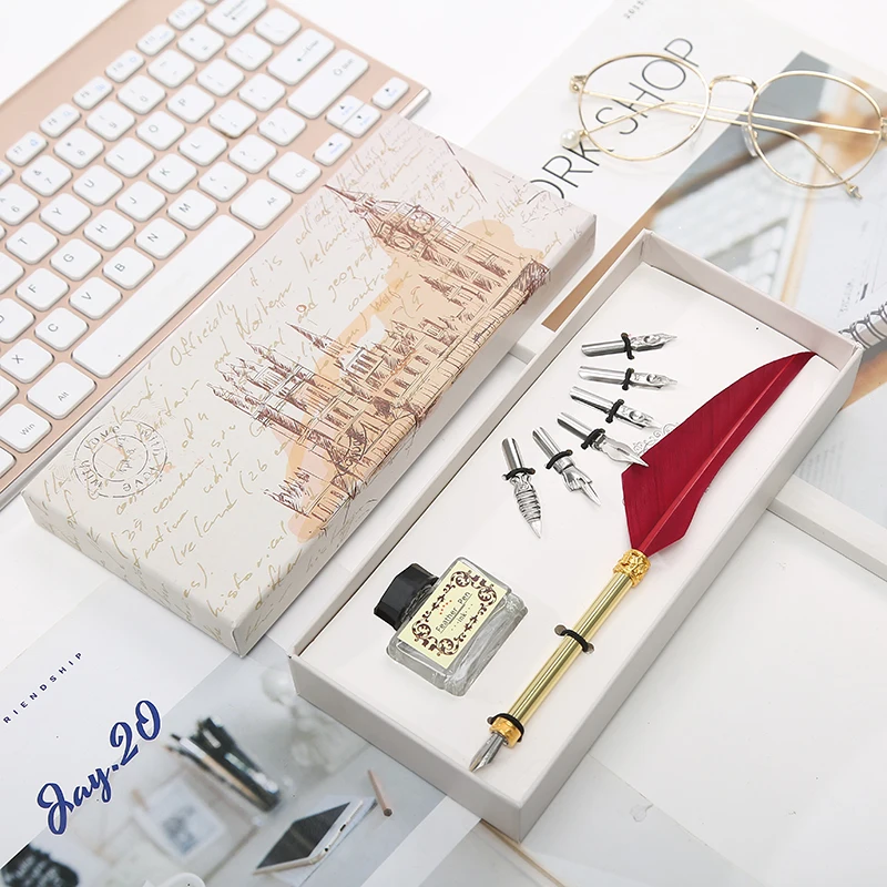 Английская каллиграфия перо Dip Pen 6 наконечник для письма из нержавеющей стали Канцелярский набор Подарочная коробка студенческие канцелярские принадлежности - Цвет: Wine red