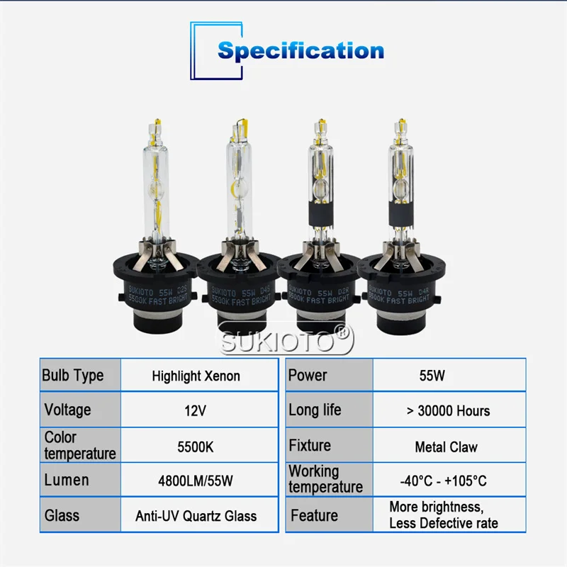 SUKIOTO GENUINE ڵ ũ HID , Ÿ , 55W, D4S, D4R, D2R, D2S, ʰ淮 D2, D4, 5500K, 10 