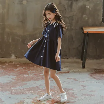 

Casual/school Dress 2020 New Summer Teenager Girl Sundress Button Children Clothing Teens Kids Dress Big Girls Dress/clothes 12