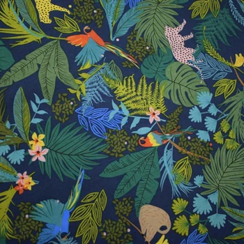 

Dark blue bottom Hawaiian forest cotton linen fabric for shirt dress bazin riche getzner telas por metro tissus tela stoffen DIY