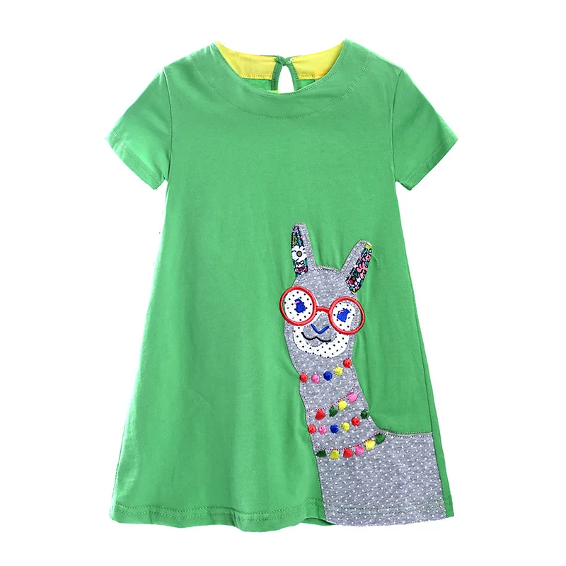Baby Cotton Summer Dresses Short Sleeve Dress Kids Girls Stripe Cartoon Children's Clothes
