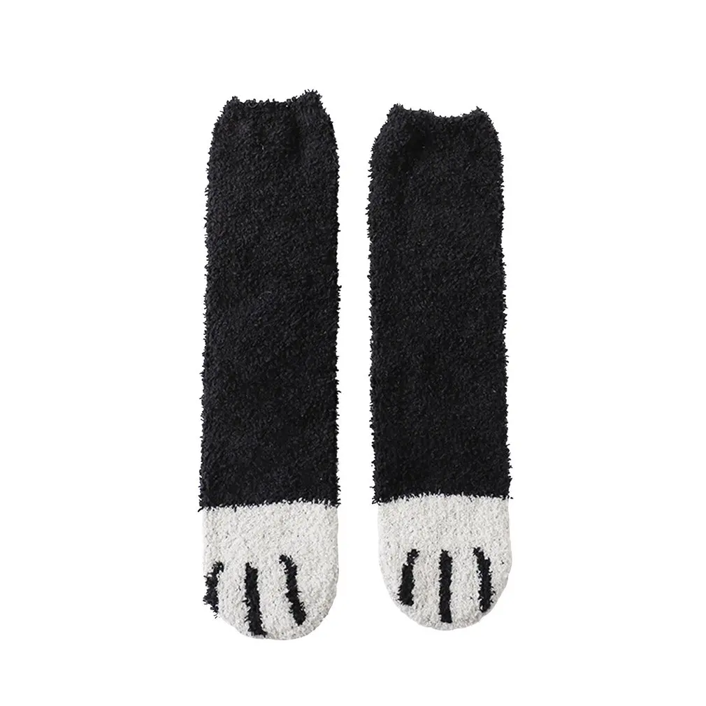 Плюшевые носки из кораллового флиса; женские носки без пятки; сезон осень-зима; милые толстые теплые носки для сна с когтями и животными