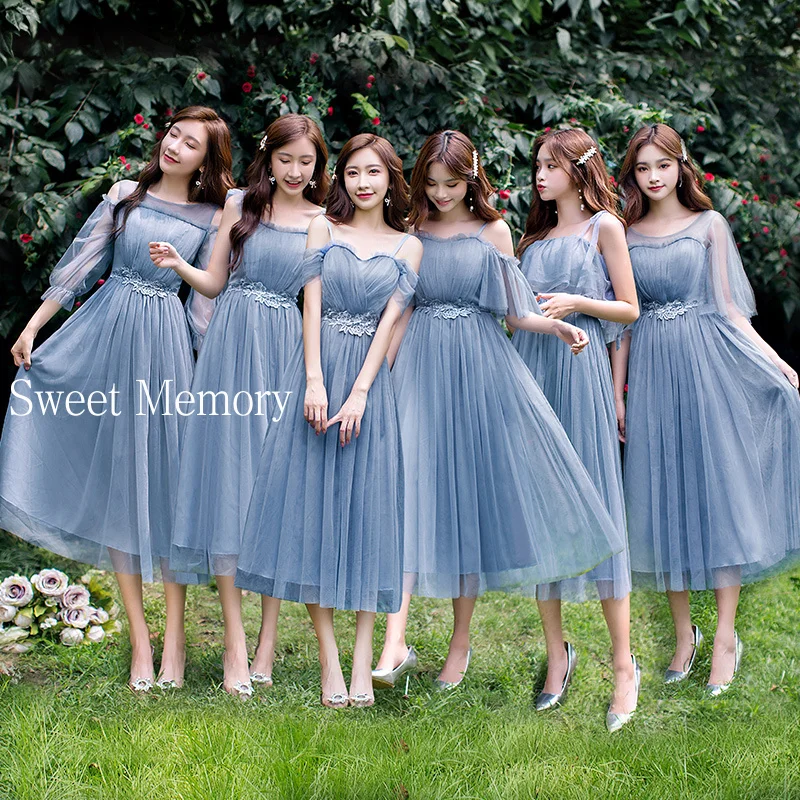 Light Blue Gray Pink Champagne Cheap Bridesmaid Dresses Girls Prom Evening  Gown Mesh Net Tulle Wedding Party Graduation Dress - AliExpress 320