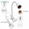 EU US Plug 360 Degrees Flexible Desk Lamp Holder E27 Base Light Socket Gooseneck Clip-On Cable With On Off Switch for Home Plant 3