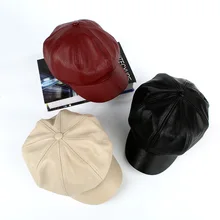 Кожа Восьмиугольные шляпы осень зима коллаж винтажная шляпа Мода художника шляпа 4 стильный берет Wo мужские s мужские шапки художественные шапки