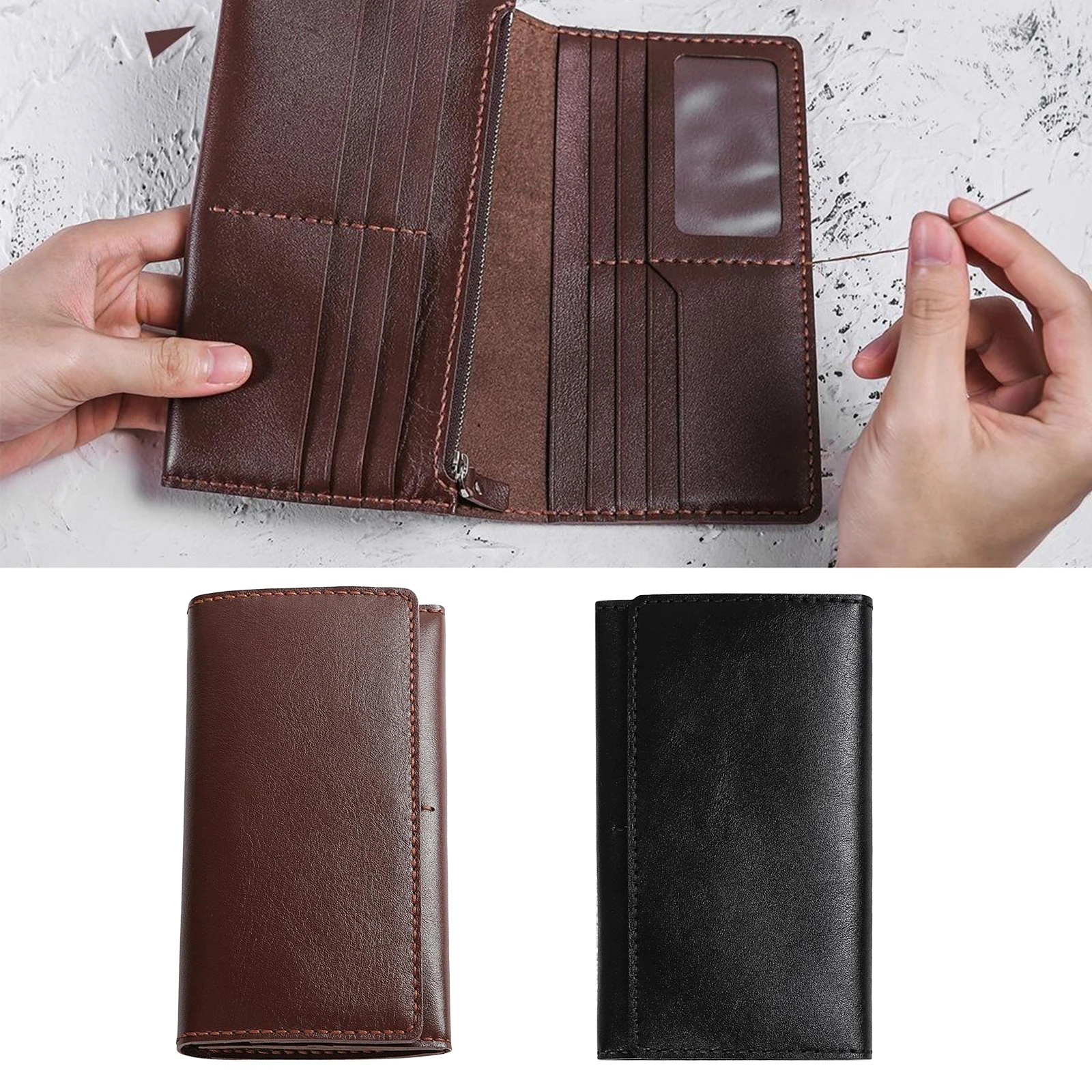 DIY Leather 15 Pockets Bifold Wallet Purse Kit Zipper Long Card Bag Cash Organizer Handbag - Make Your Own Leather Wallet