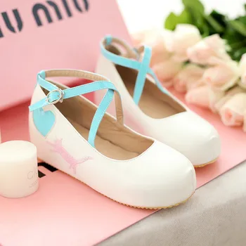 

Womens Lolita Mary Janes Cat Casual Platform Wedge Heel Sweet Girls Round Toe Cross Straps Shoes Pumps 4Colors C554