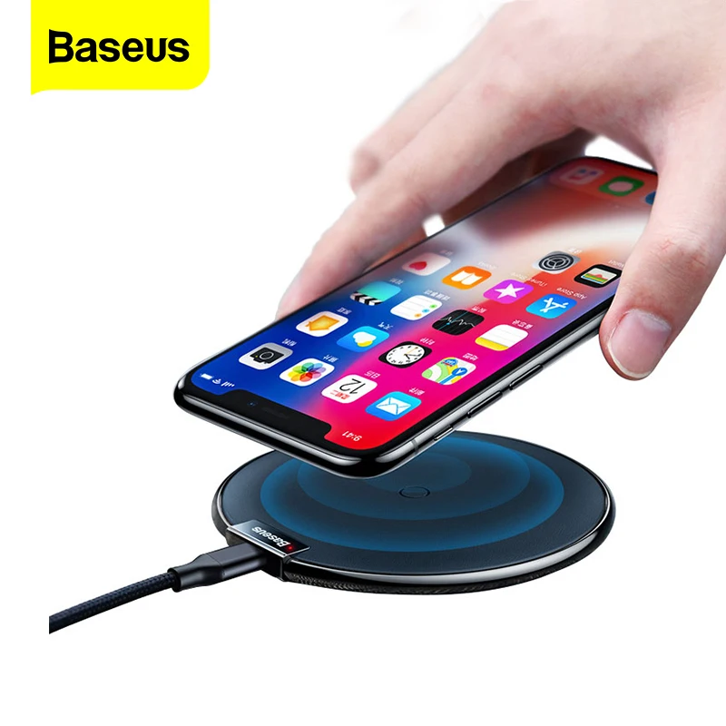 Qi Беспроводное зарядное устройство для iPhone X XS XR Baseus кожаный Настольный быстрый