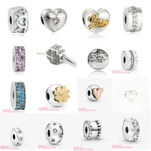  100% 925 Sterling Silver Beads Geometric Shapes Pink Steady Pave CZ Petals Row of Hearts Crown O Sparkling Leaves Clip Charm 