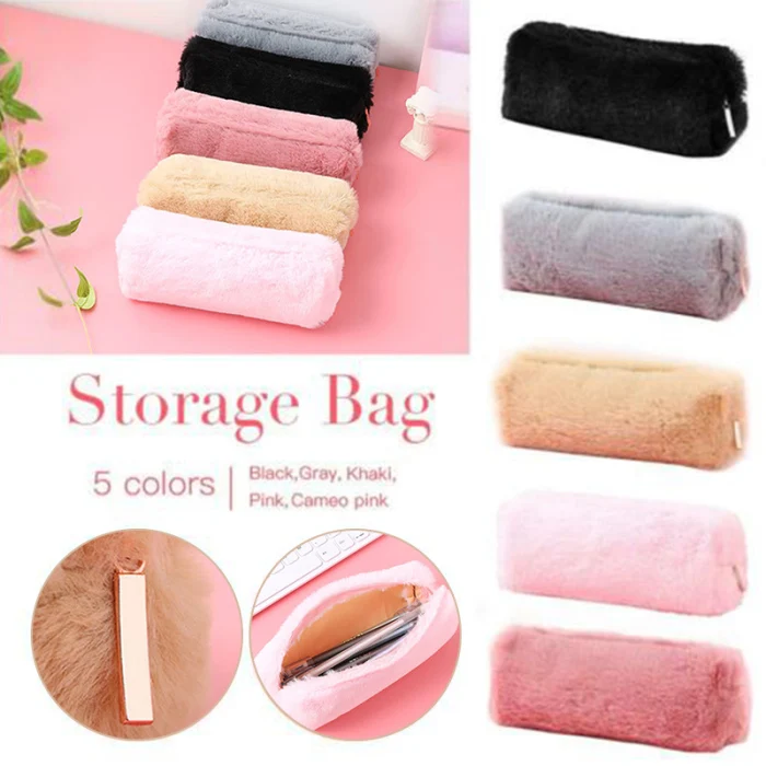 Girl Cute Pencil Case Plush Fuzzy Fluffy Makeup Coin Purse Storage Bag for Women High Quality