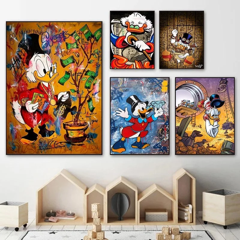 Disney Donald Duck and Money Graffiti Art Canvas Painting Poster Print Wall Picture for LivingRoom Home Decoration | Дом и сад