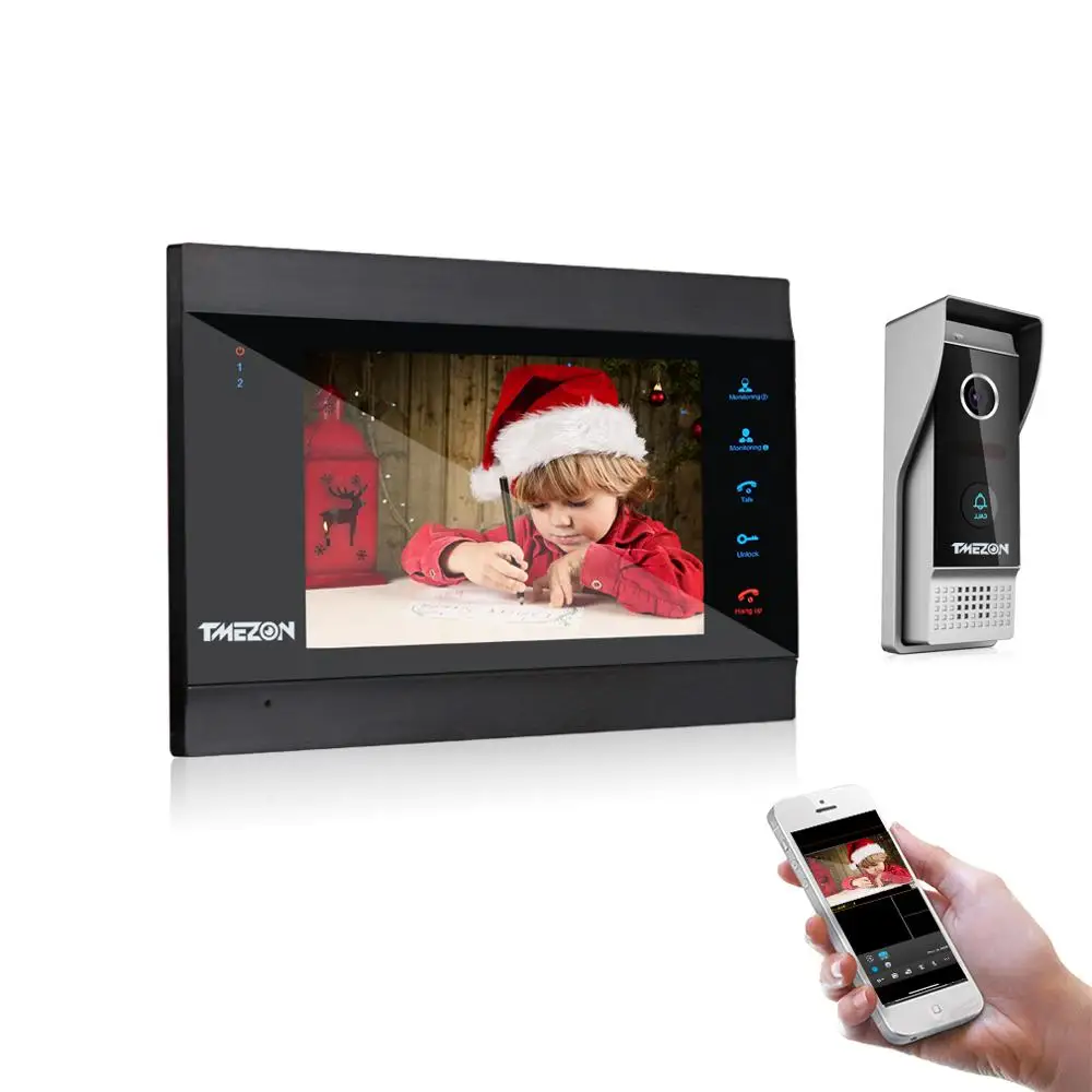  TMEZON 7 Inch Wireless WiFi Smart IP Video Door Phone Intercom System with 1x1200TVL Wired Doorbell - 32790879133