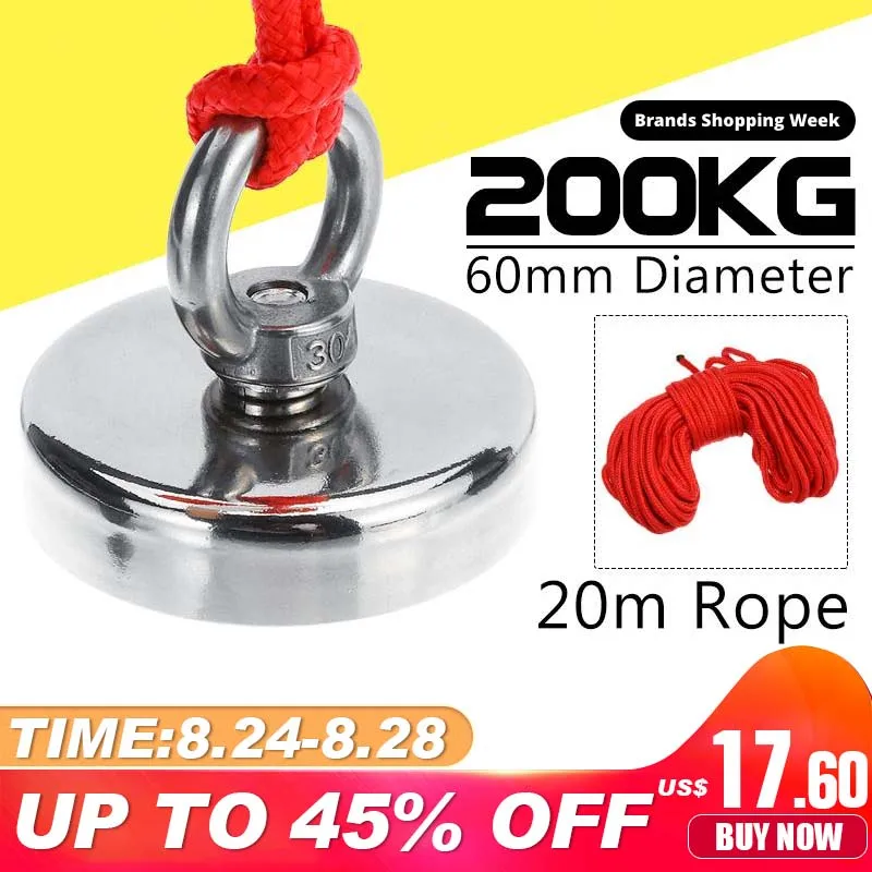 200 кг D60mm сильный неодимовый магнит кольцо рыболовный магнитный материал