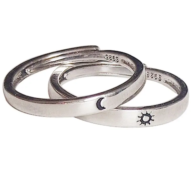 2 шт солнце и луна парные кольца для влюбленных набор обещаний обручальные кольца для него и ее драгоценный подарок - Цвет основного камня: SILVER