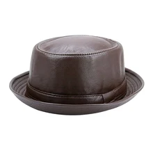 Мужская черная шляпа-пирожок для папы, кожаная фетровая шляпа, модная джентльменская шляпа с плоским бантом, топ, шляпа, размер