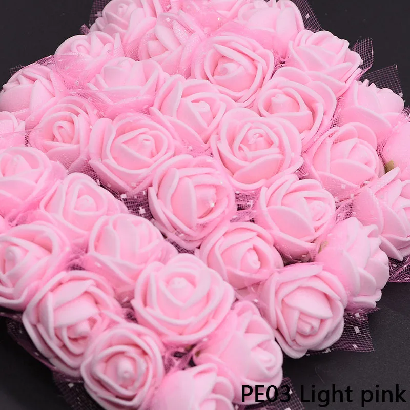 PE03 72/144 шт, 2 см, мини, PE, розовая голова, искусственные шелковые цветы, Свадебный букет невесты, Dec, сделай сам, подарок на день рождения, венок, пена, искусственный цветок из пряжи - Цвет: PE03