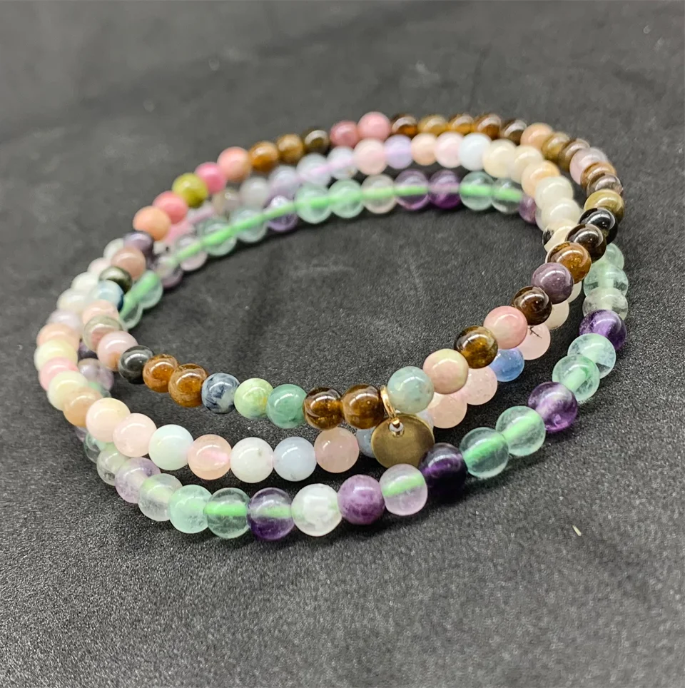 3pcs /Set Women Bracelets 4 MM Small Round Beads Nature Black Onyx Colorful Crystal Amethysts Not Glass jewelry Gift For Girl | Украшения и