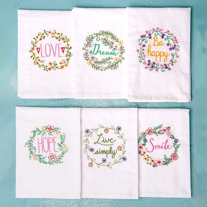 Embroidery Dinner Cloth Napkin Cotton Style Table Linen with Flower Embroidery, Kitchen Tableware Tea Towel for Wedding Party Bi
