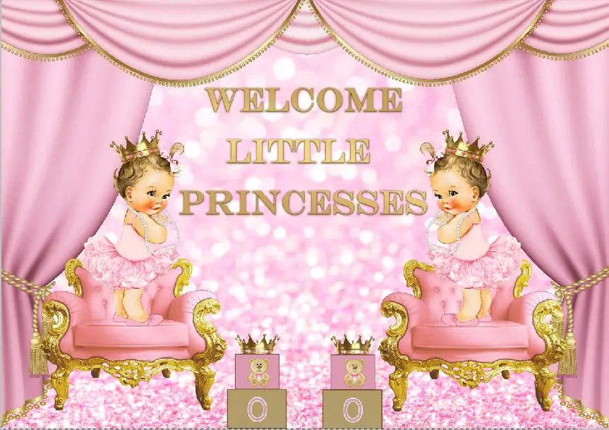 7x5ft Little Princess Twins Girl Pink Curtain Baby Shower