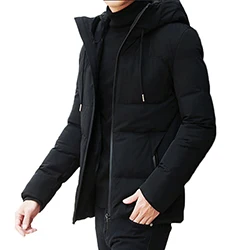 Новинка, Брендовые мужские парки, пальто с капюшоном, утолщенная тонкая однотонная зимняя куртка, теплая трендовая универсальная повседневная мужская зимняя одежда - Цвет: Black