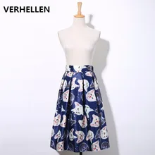 VERHELLEN/женские юбки, осенняя женская элегантная Плиссированная Юбка-миди с принтом милого кота и высокой талией, праздничная одежда, Saia Femininas