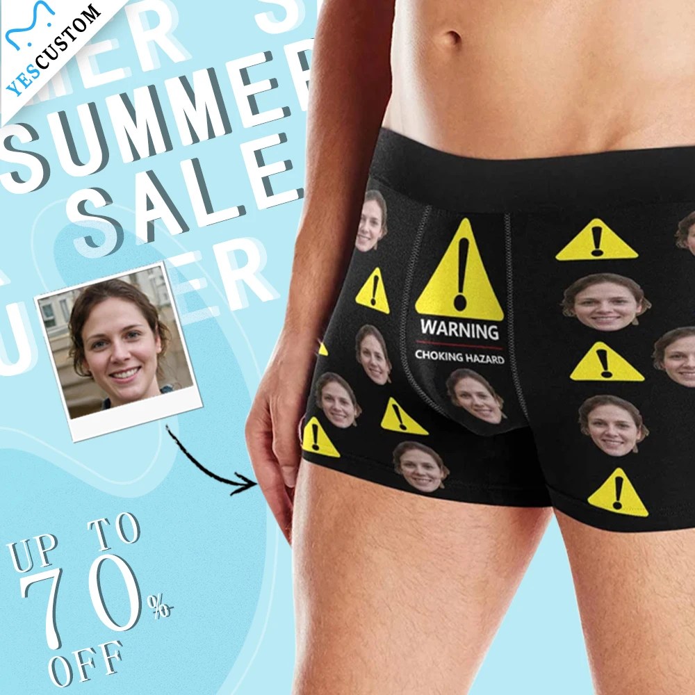 M Yescustom Custom Face Men's Print Boxer Personalize Photo Briefs Valentines Day Wedding Husband Gift Cotton Casual Underwear | Мужская