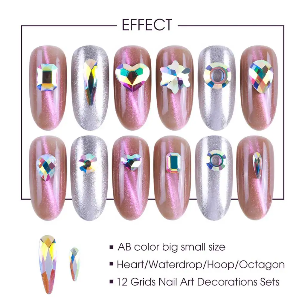 60pcs/set Rhombus Round Loving Heart Shape Rhinestone 3D Nail Decor DIY Geometric Shape Flat Back Crystal