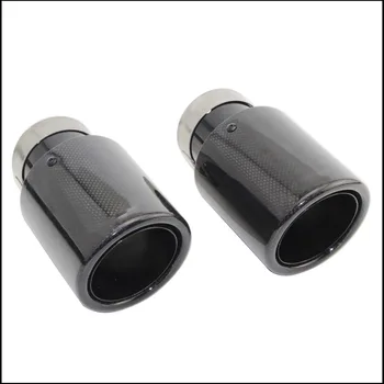 

Car Styling Glossy Carbon Fiber Muffler Tip Exhaust Systems Tail Pipes Stainless Steel Trim crimping black for golf 7