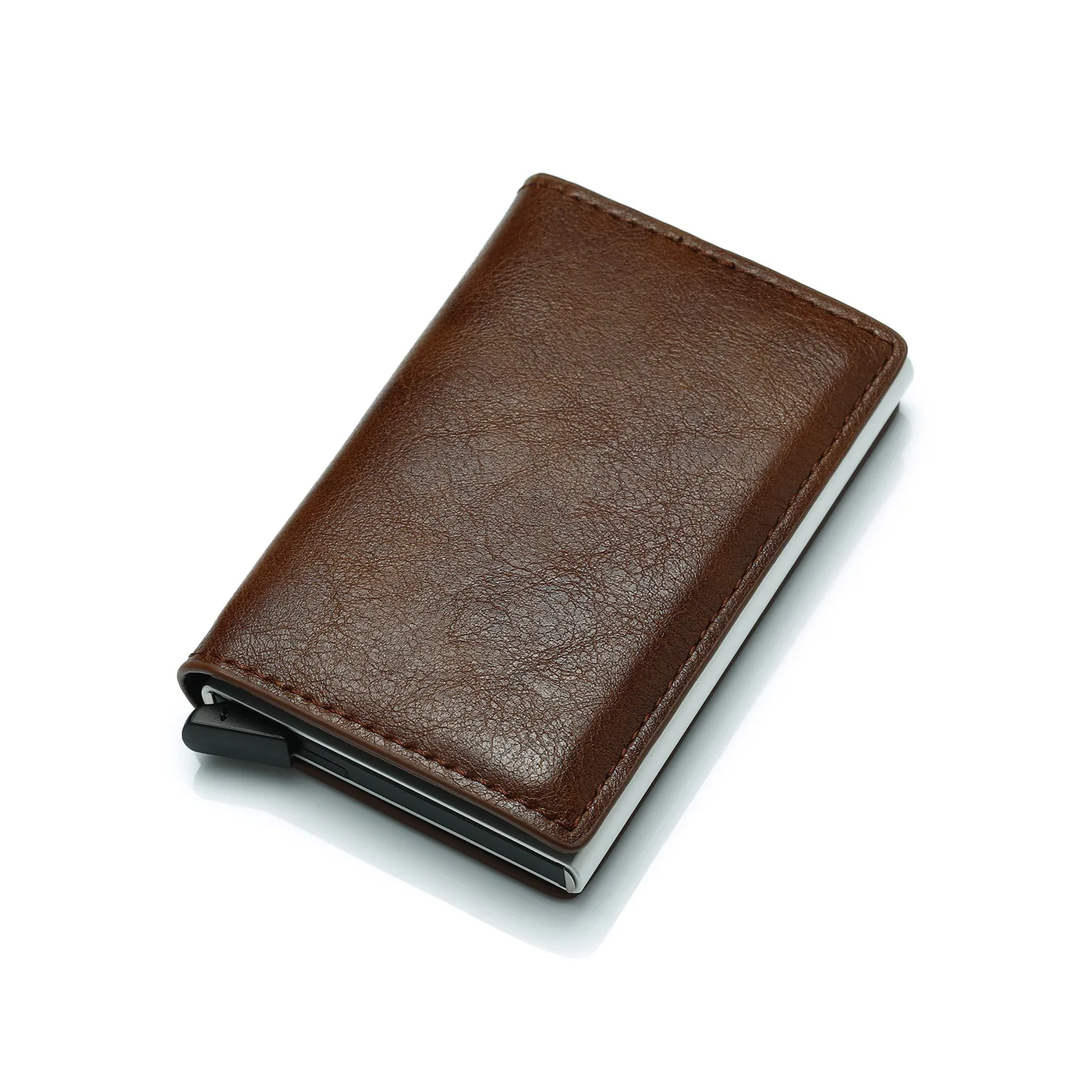 Бренд Одежда высшего качества бумажник Для мужчин деньги сумка, миниатюрные кошельки Мужской Винтаж Автоматический Алюминиевый RFID визитница кошелек Чехол-кошелек - Цвет: Dark Brown