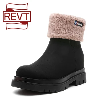 

REVT Genuel Leather Women Winter Fur Warm Snow Boots Ladies Warm wool booties Ankle Boot Comfortable Shoes Casual Women Mid Boot