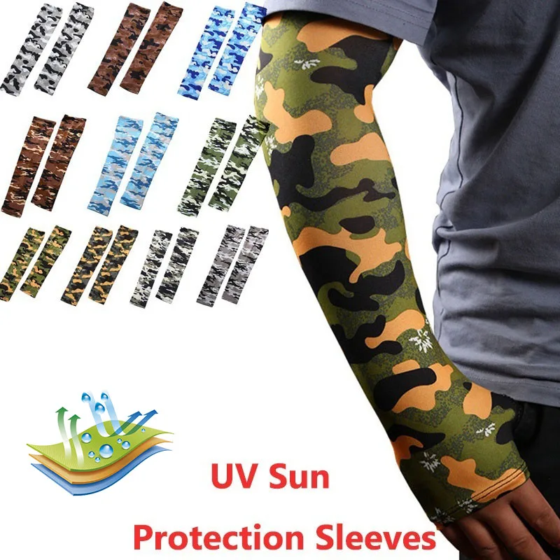 Mangas de brazo deportivas de seda de hielo, protección solar UV, camuflaje, para baloncesto, escalada y ciclismo, 1 par