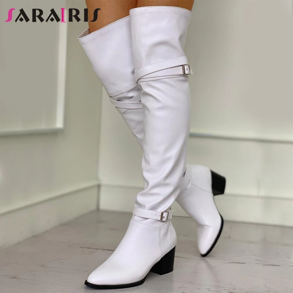 

SARAIRIS Fashion Big Size 32-48 2019 Lady Shoes Woman Over The Knee Boots Female Square Heels Shoes Women Long Boots Woman Shoes