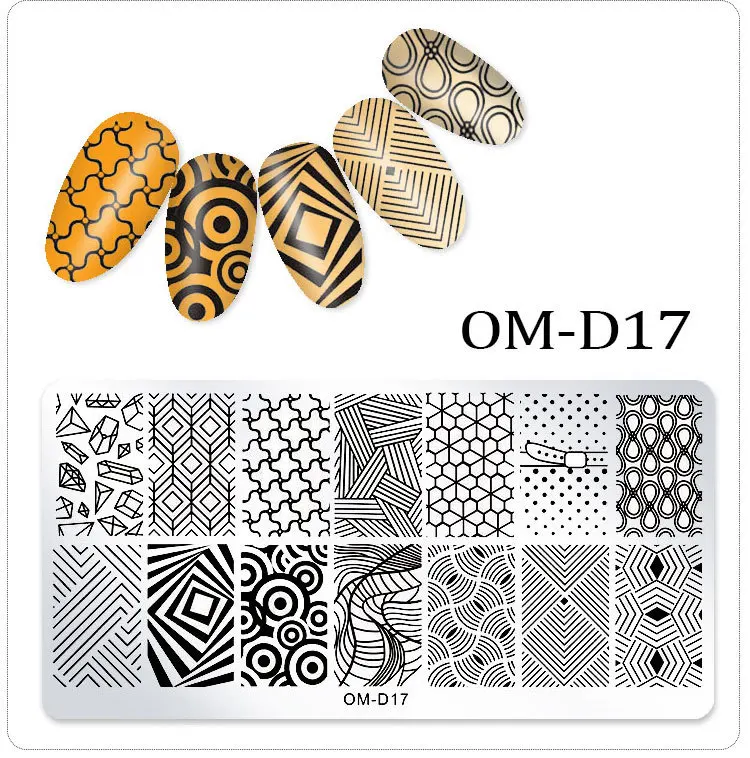 1 шт. геометрические прямоугольные узоры штамповки шаблон животных Цветок маникюр Дизайн ногтей пластина для стэмпинга 25 конструкций - Цвет: OM-D17