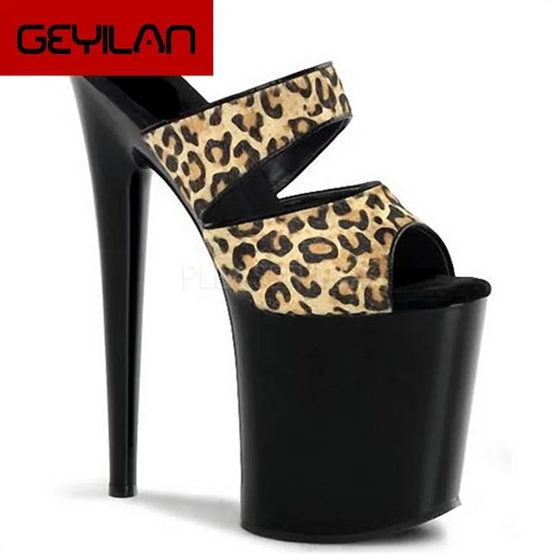 

Sexy Leopard Print 20cm Temptation Slippers Ultra High Thin Heels Platform 8 Inch Shoes Sexy Stripper Shoes
