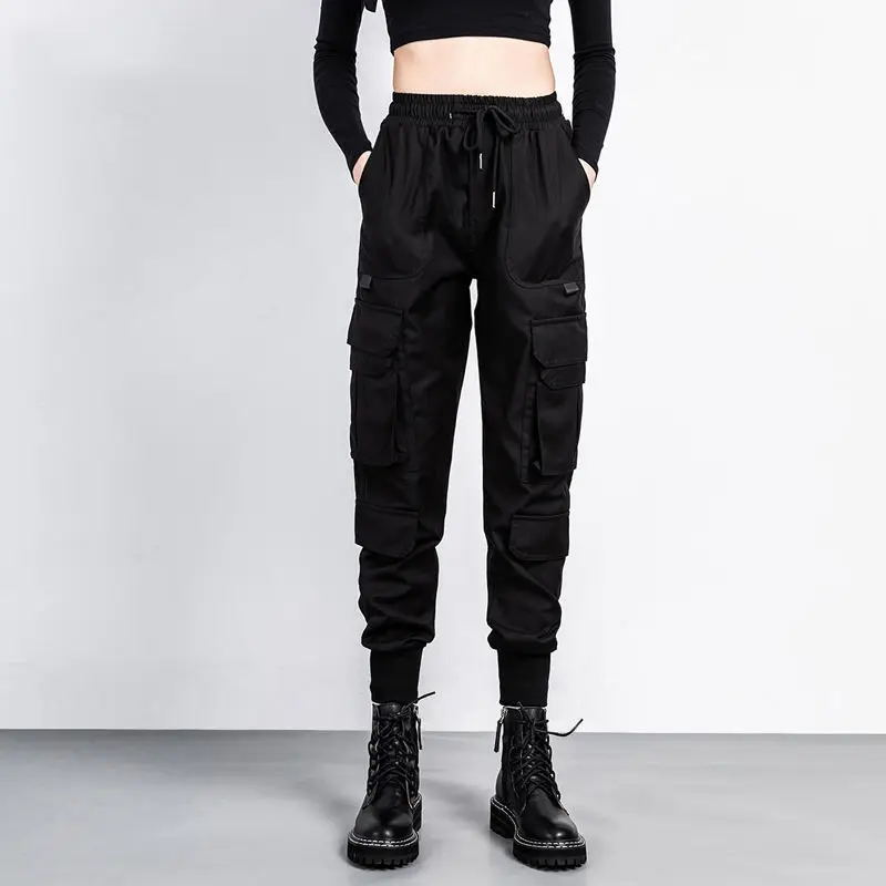 High Quality Women Cargo Pants High Waist Elastics Pockets Streetwear Harajuku Trousers Female Harem Pants Spring Autumn 2021 2