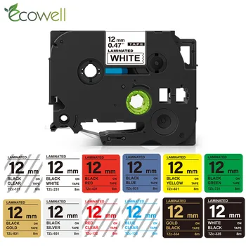 Ecowell 12mm Laminated Adhesive Compatible for TZ 231 Tz231 label tape compatible for Brother P Touch tz231 tz-231 131 221 631 1