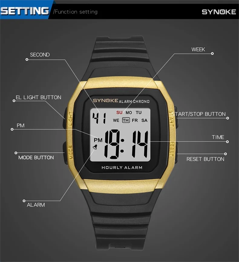 SYNOKE Children's Watches Relogio Multi Functional Sport Electronic Watch Kids Waterproof Student Square Brand Luxury Band Clock