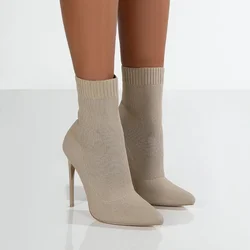 Ladies Socks Shoes Stretch Fabric Ladies Ankle Boots High Heels Sexy Socks with Chelsea Boots Comfortable Casual Boots XL 35~43