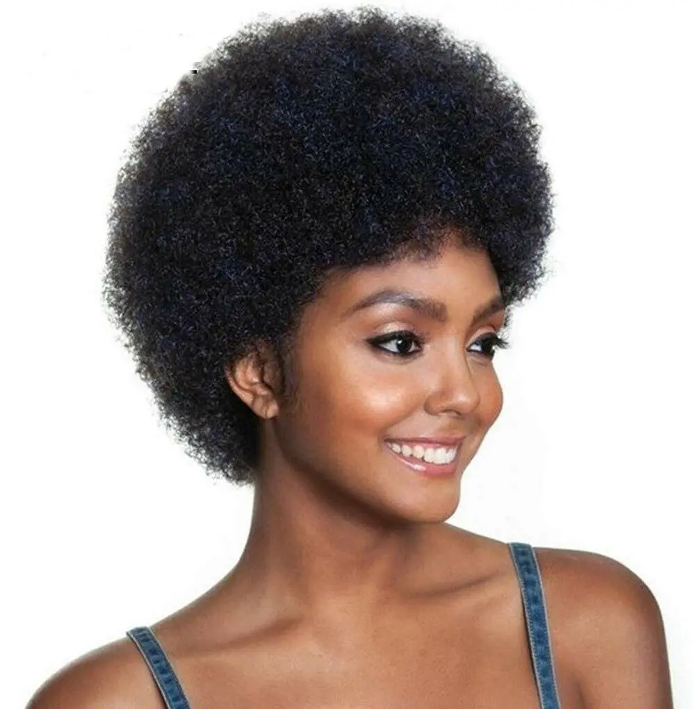 Short Afro Curly Human Hair Full Machine Wigs for Women 150% Density Short Hair Pixie Cut Wig Remy Human Hair Wig