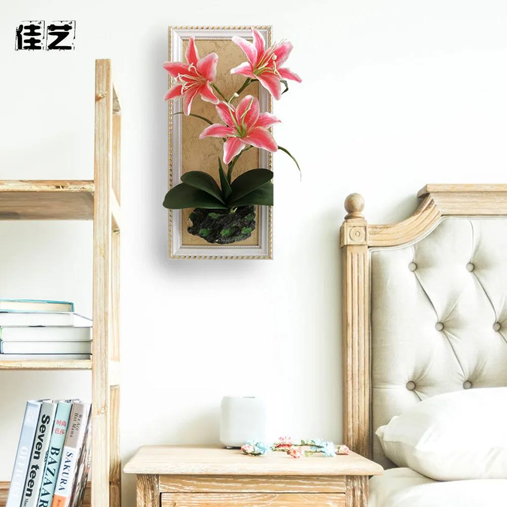 

Factory Foreign Trade Export Artificial Plant Frame Lily Home Wall Hangers Handmade Decoration Background a Generation of Fat