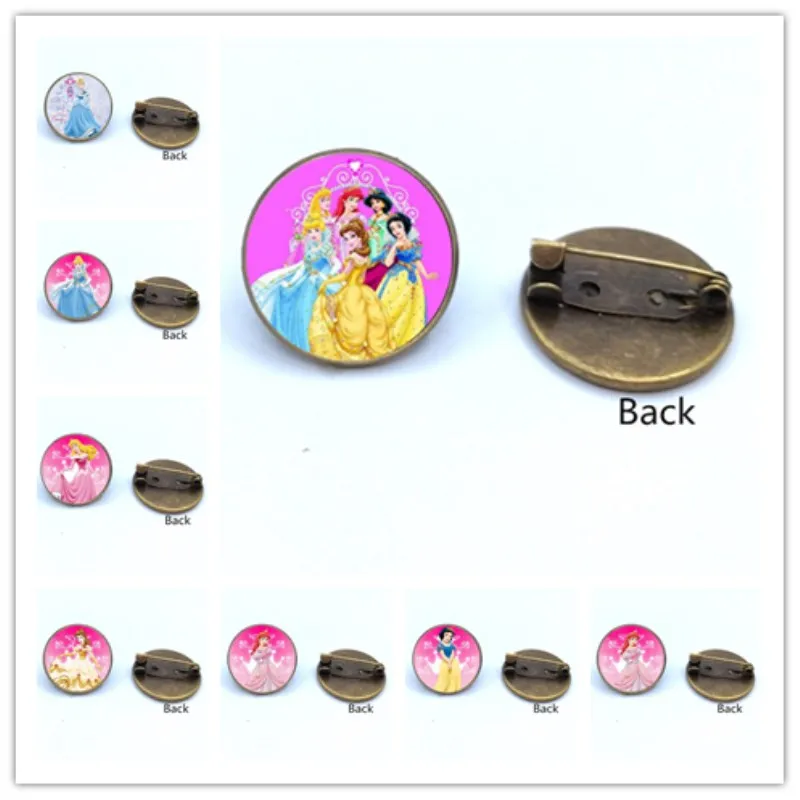 

Hot ! 2019 New Jewelry Bronze brooches pins Crystal Glass Round Cinderella Princess Elsa Anna Snow Queen brooch Girl Gifts