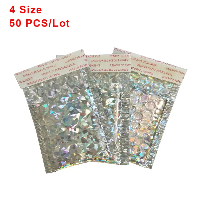 

50 PCS/ Lot Holographic Aluminized Bubble Bag Thicken Bubble Envelope High-end Co-extruded Film Clothing Express Foam Envelopes
