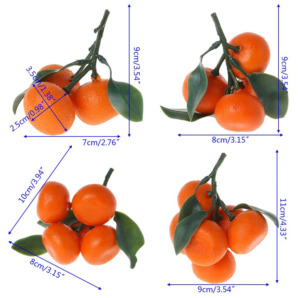 3/4/5head Fake Display Food Decor Realistic Lifelike Artificial Tangerine Fruit Oranges Home Party Halloween Christmas New Decor