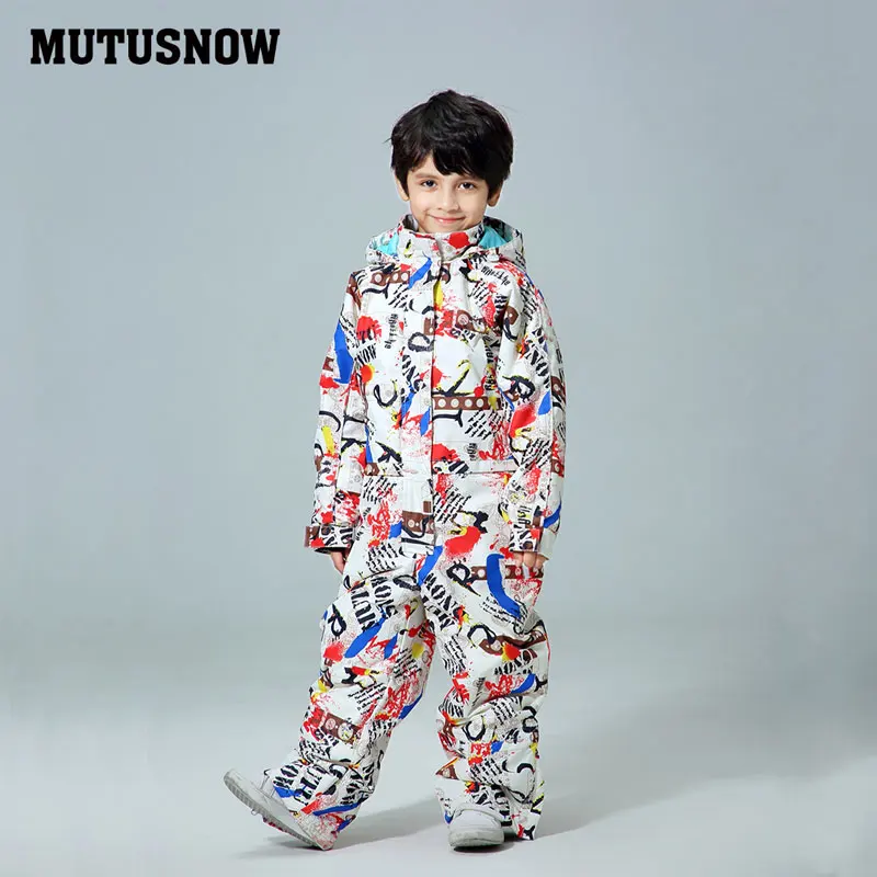 MUTUSNOW; детский лыжный костюм для мальчиков; брендовая Водонепроницаемая теплая зимняя куртка и брюки; зимняя одежда для катания на лыжах и сноуборде